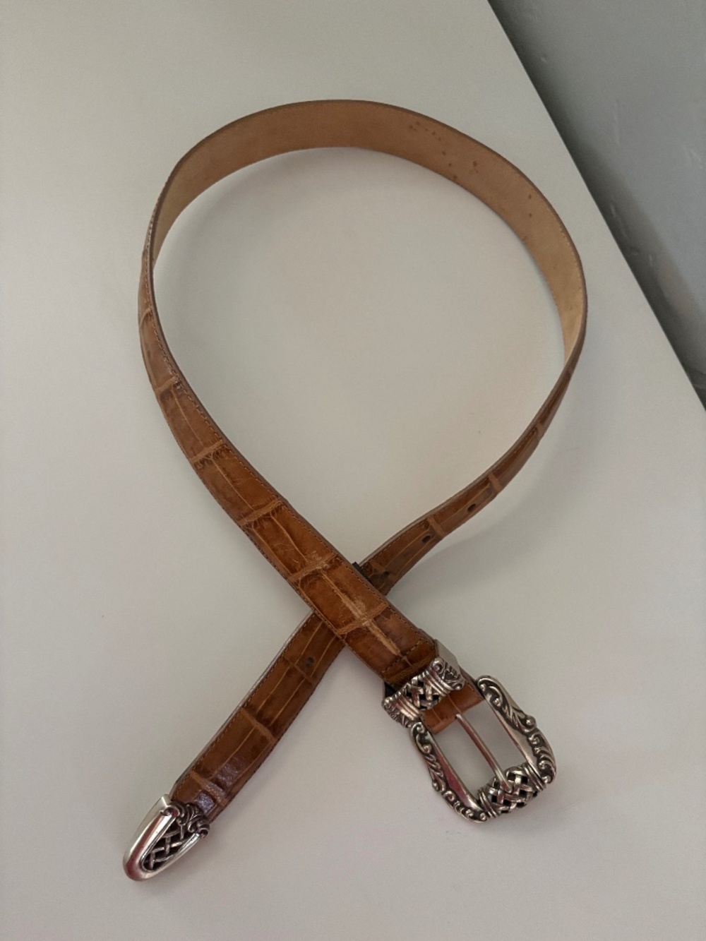 Brighton Light Brown Croc Embossed Leather Belt Size M